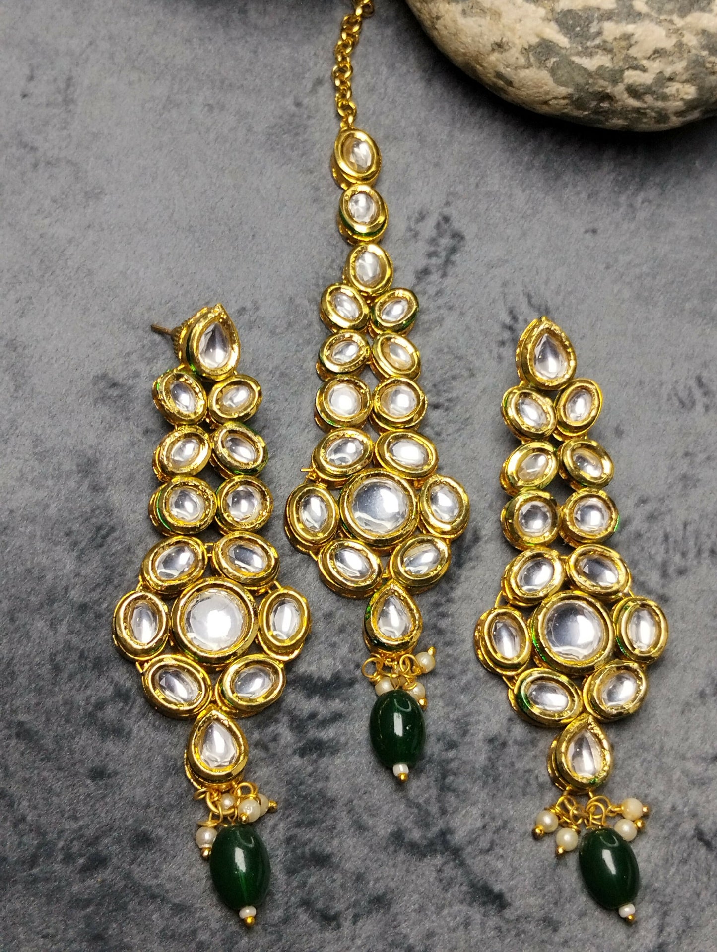 H&A Jewellery Indian Kundan Handmade Earrings and Mang Tikka Set