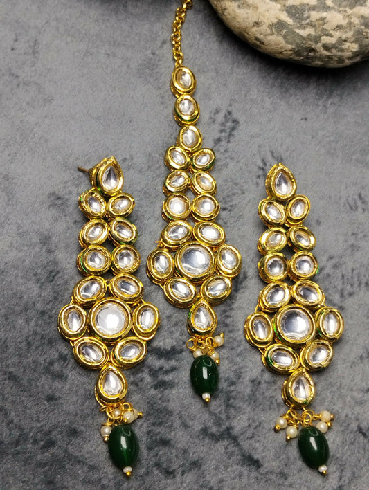 H&A Jewellery Indian Kundan Handmade Earrings and Mang Tikka Set