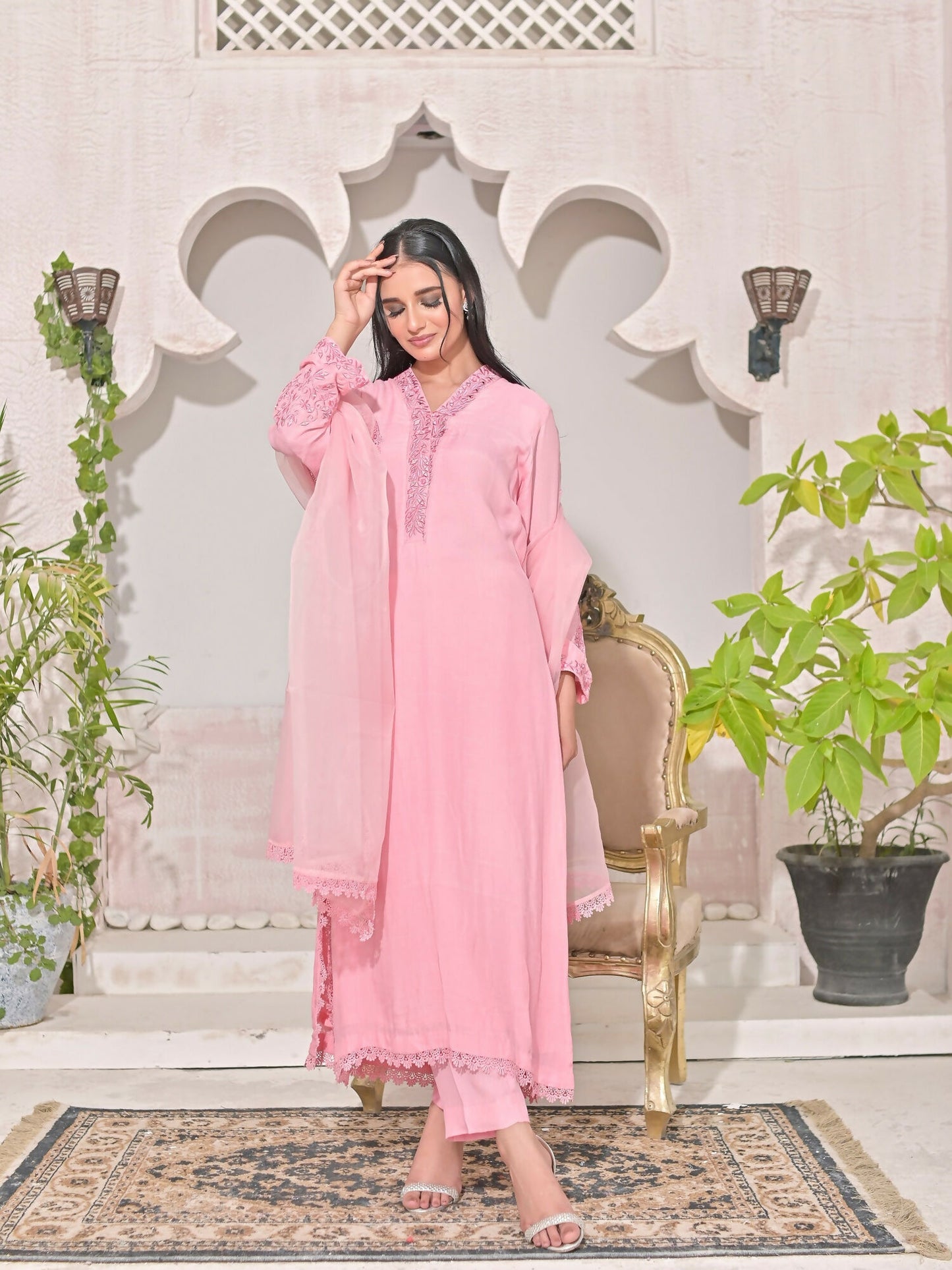 Ruby's Couture Shireen Raw Silk Embroidered Stitched 3-Piece Suit-Nysa