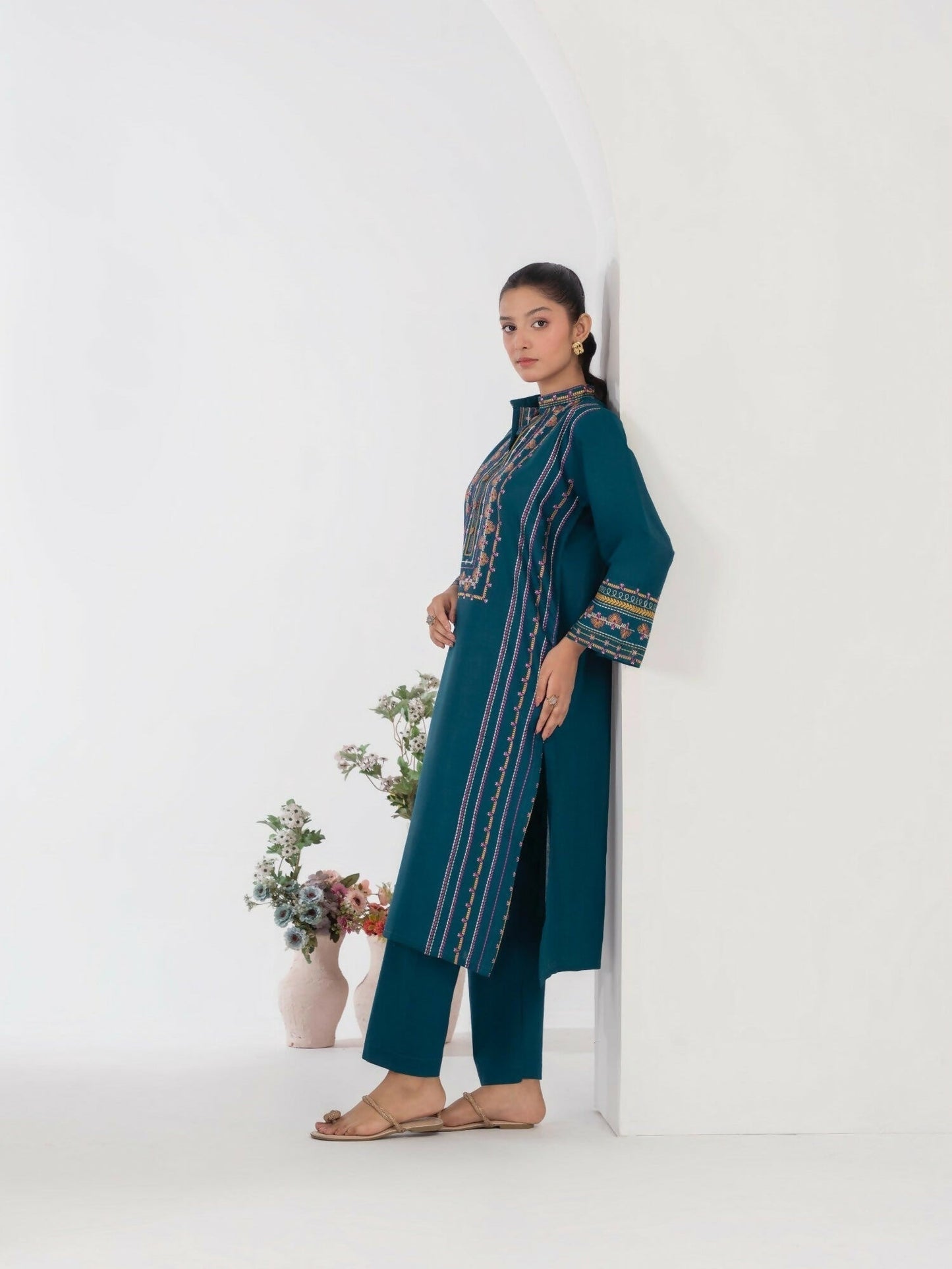 Stylish Collection Aaraish Cotton Embroidered Stitched 2-Piece Suit-Lime Teal