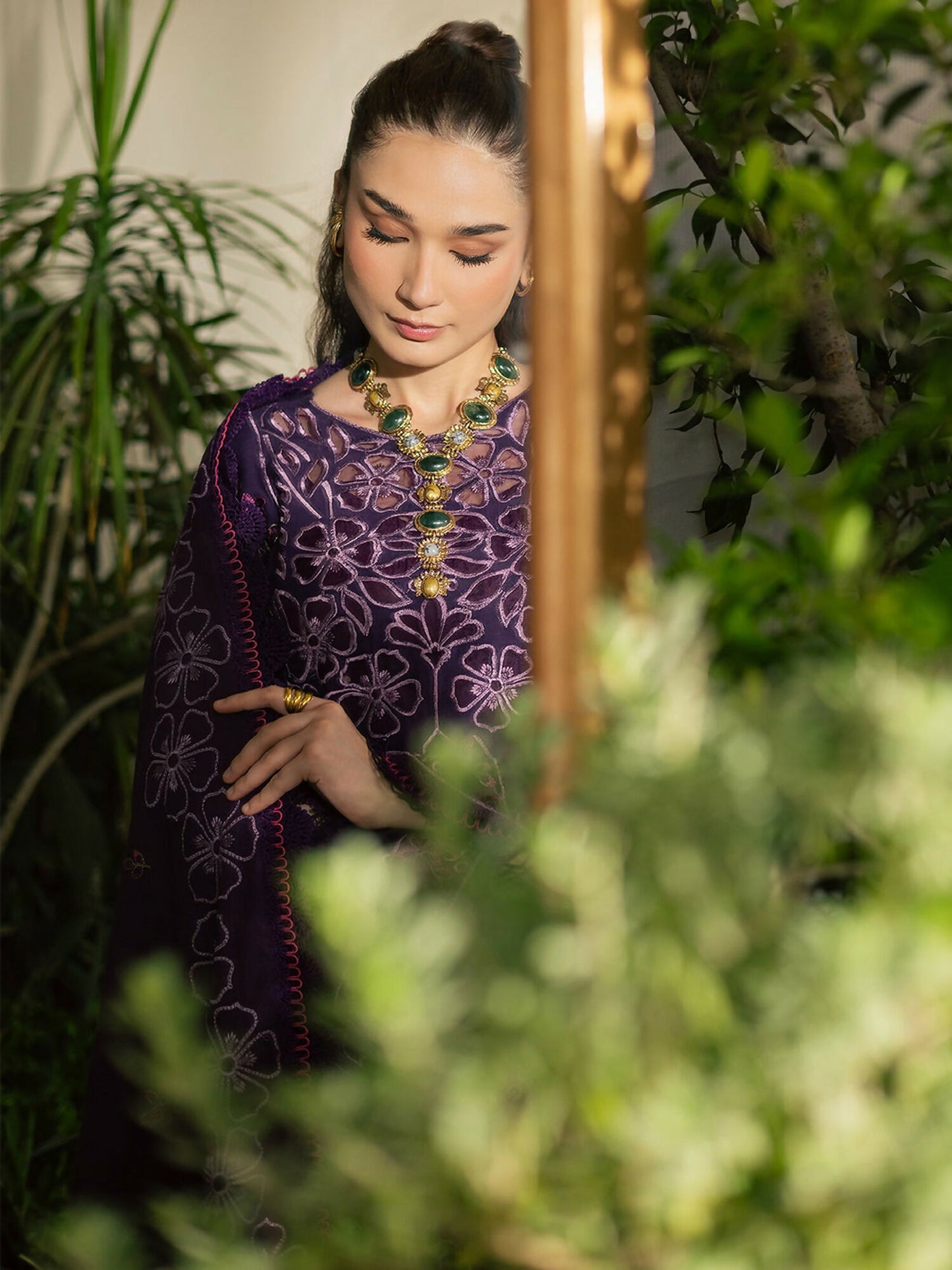 Mahnur Kaia Slub Linen Embroidered Stitched 3-Piece Suit-K- 01