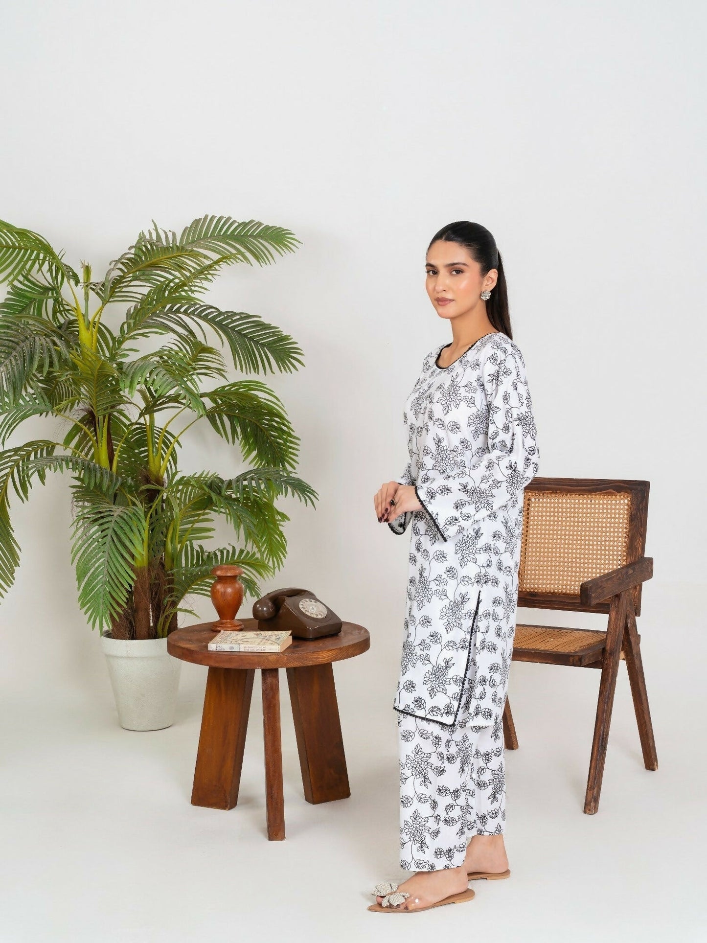 Stylish Collection Enchant Pret Linen Printed Co-Ord Set-Gulaab White