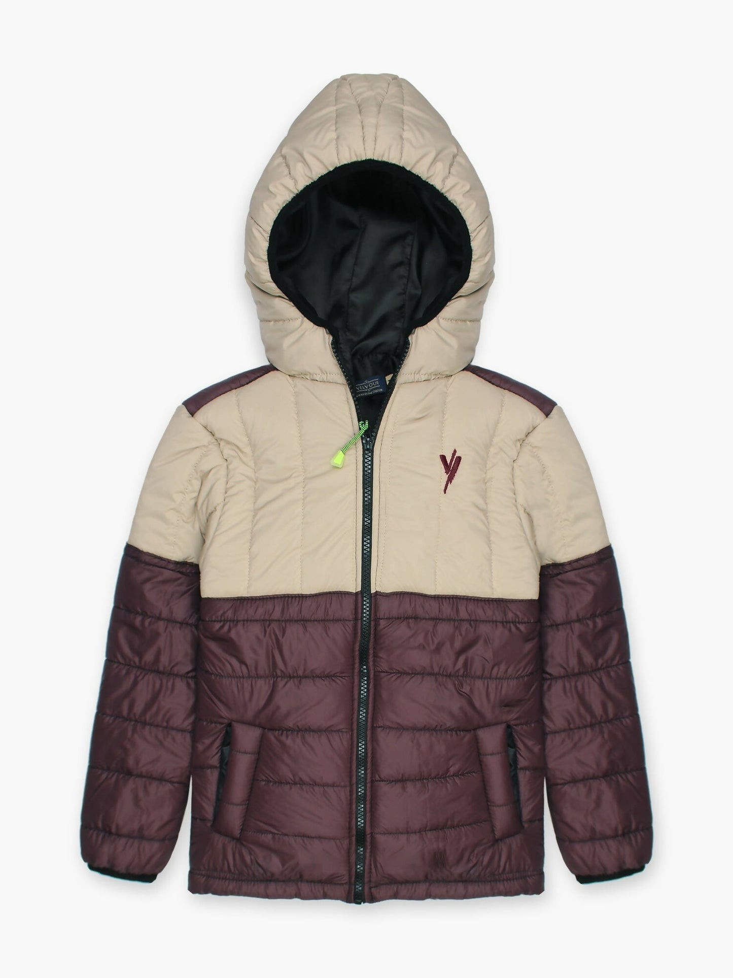Maroon and Cream Velvour Puffer Jacket- VJ010-B