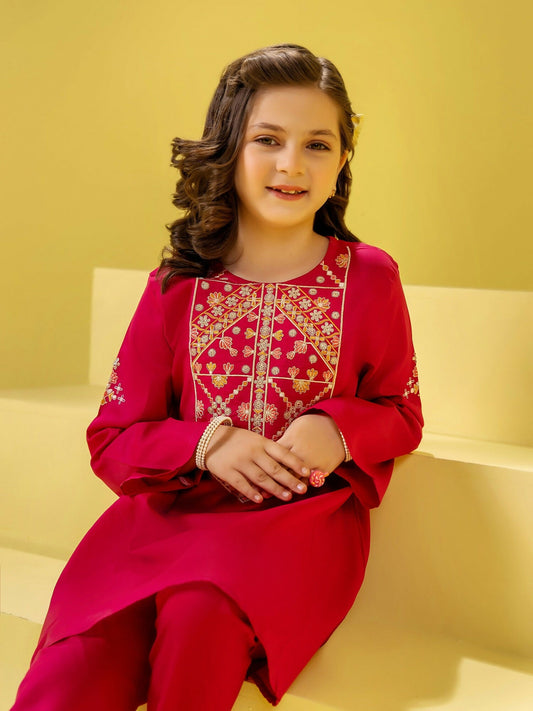 Velvour Girls Cotton Embroidered Stitched 2-Piece Suit-VG159-A