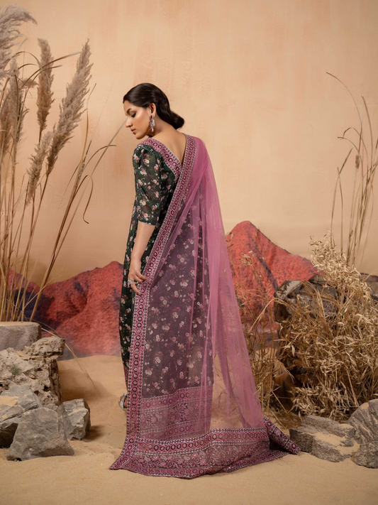 Hemstitch Chiffon Embroidered Stitched 3-Piece Suit-Saiba