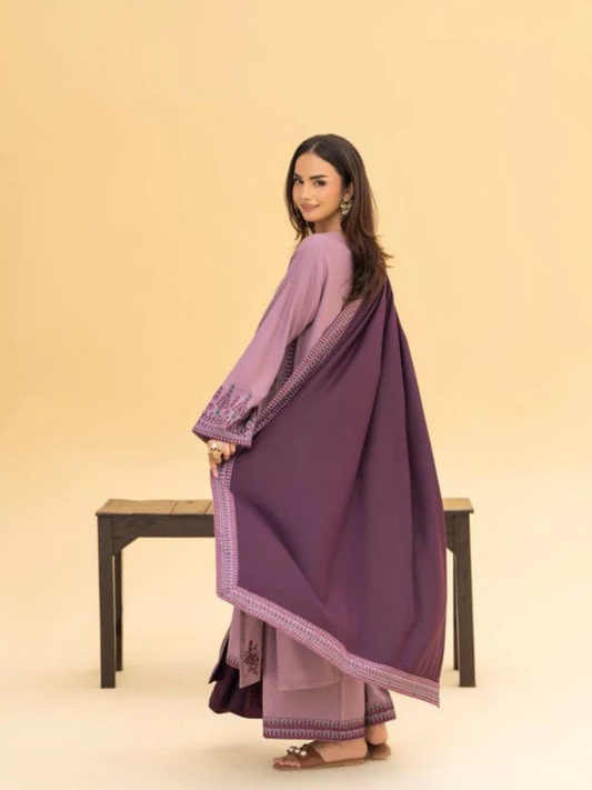 Purple Silai Libas Linen Embroidered Stitched 3-Piece Suit-Zaraq