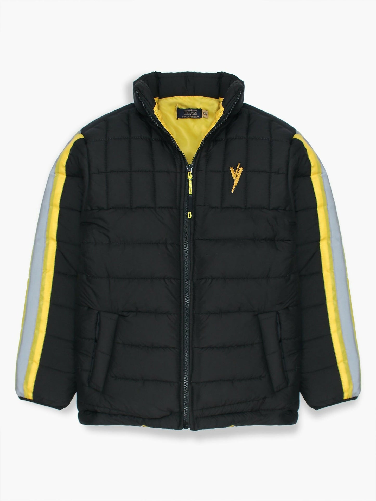 Black and Yellow Velvour Puffer Jacket-VJ43-D