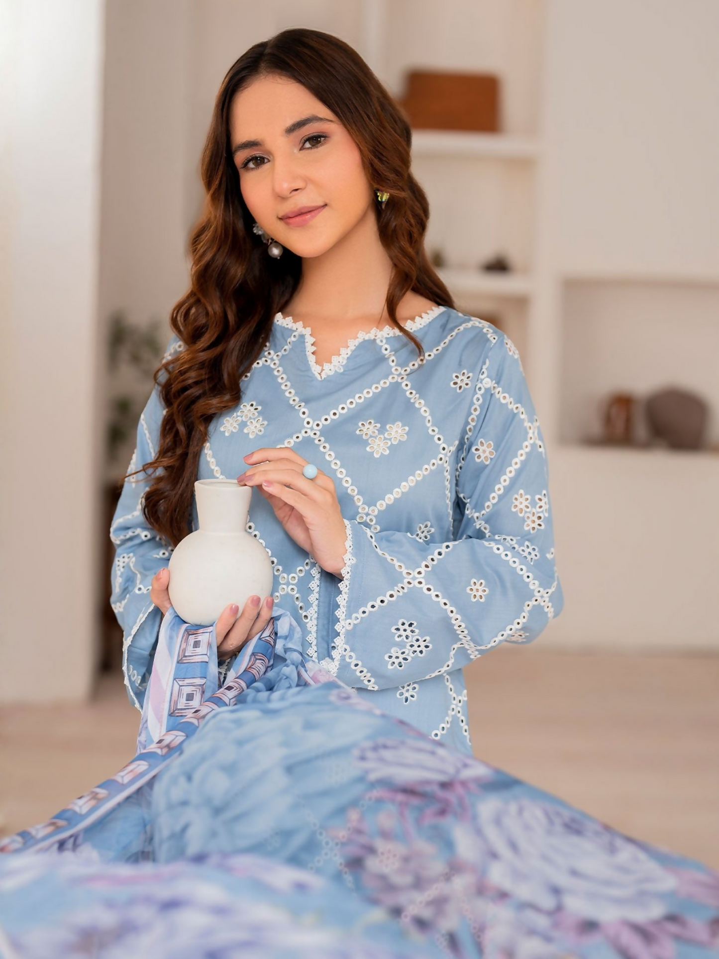 Panache Apparel Lawn Embroidered Stitched 3-Piece Suit-Vivid