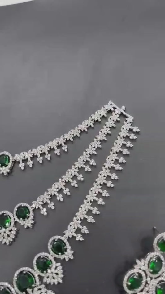 H&A Jewellery One Carat Silver Rhodium Plated American Diamond Set