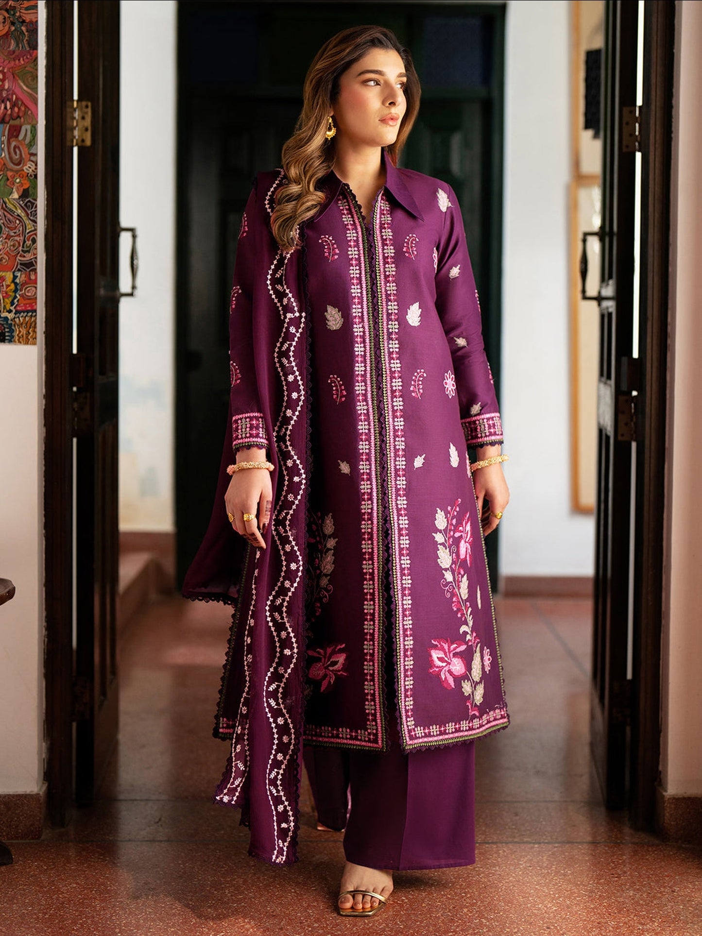 Purple Mahnur Satrangi Lawn '26 Embroidered Unstitched 3-Piece Suit-ST-04
