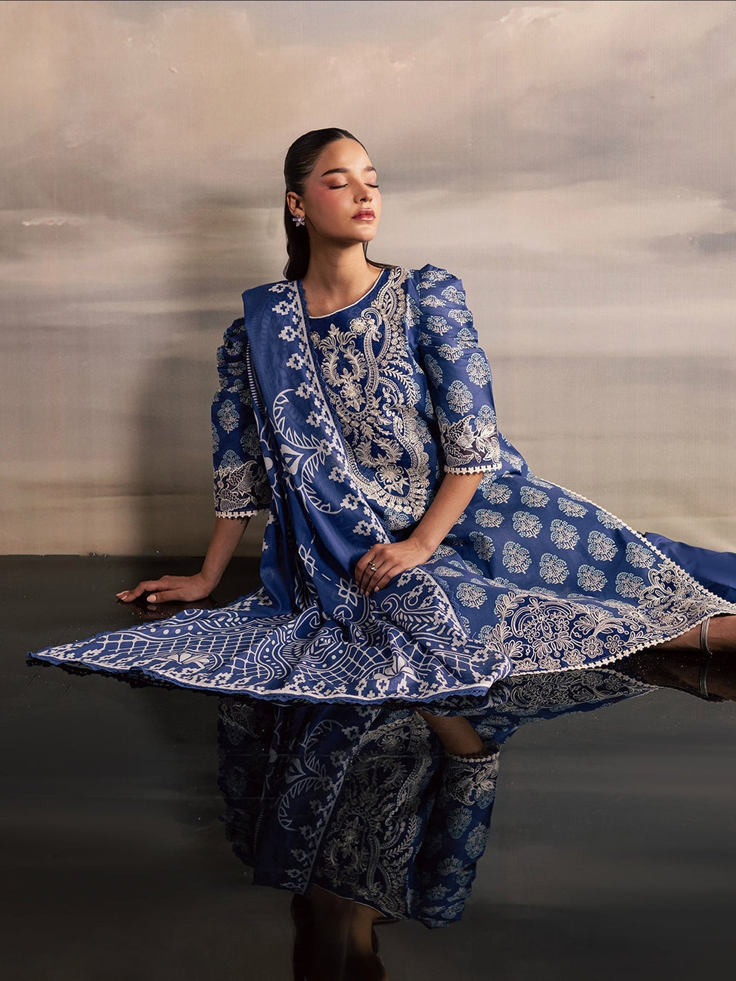 Mahnur Afsana Lawn'26 Embroidered Unstitched 3-Piece Suit-AL-04-Blue