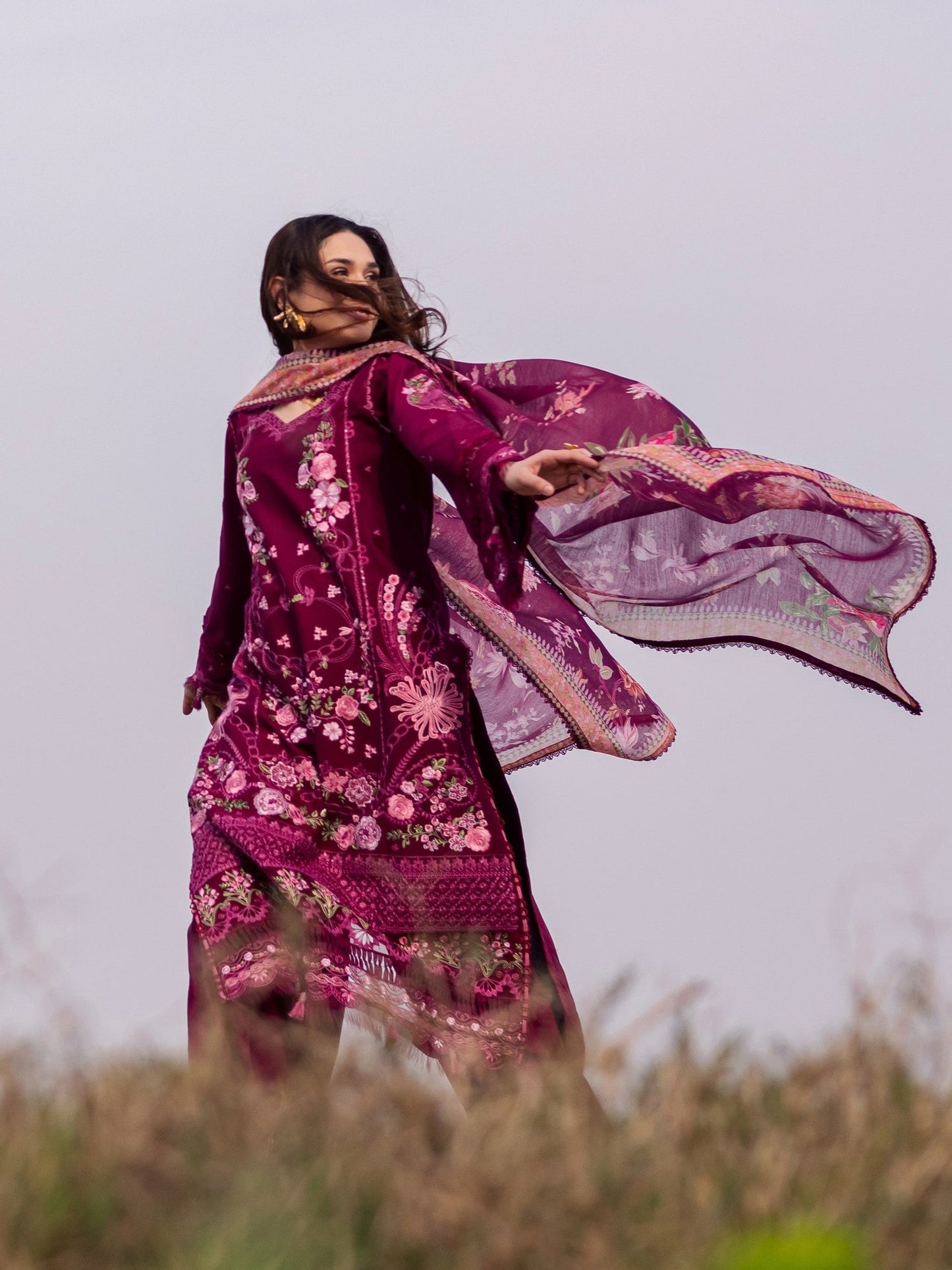 Magenta Parishay Dil e Raqsam Lawn'26 Embroidered Unstitched 3-Piece Suit-DR-07