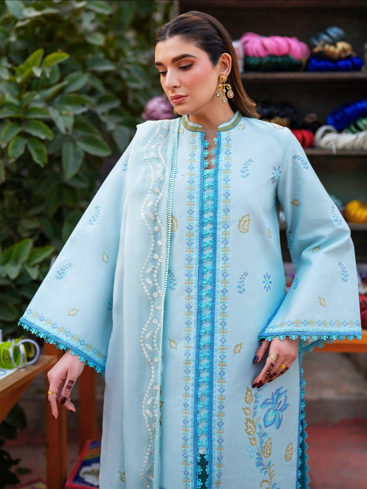 Blue Mahnur Satrangi Lawn'26 Embroidered Stitched 3-Piece Suit-ST-02