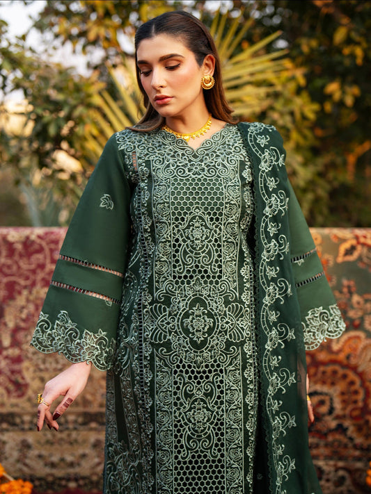 Mahnur Satrangi Lawn'26 Embroidered Unstitched 3-Piece Suit-ST-08 Green