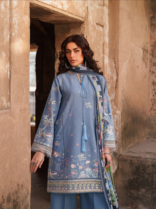 Blue Binilyas Suroor Lawn'26 Embroidered Unstitched 3-Piece Suit-242-B