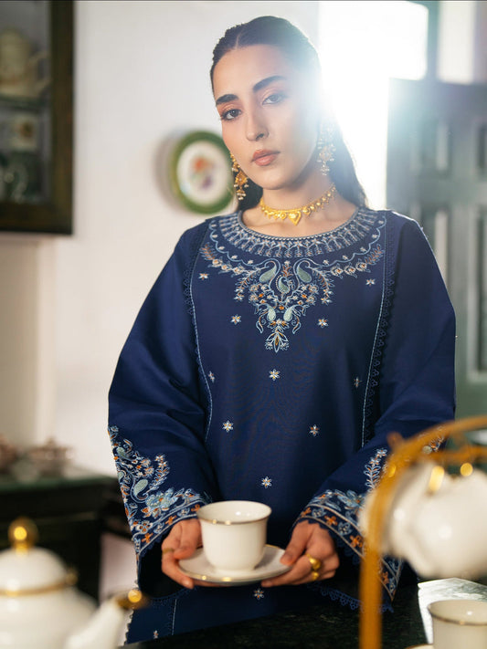 Blue Mahnur Satrangi Lawn'26 Embroidered Stitched 3-Piece Suit-ST-10