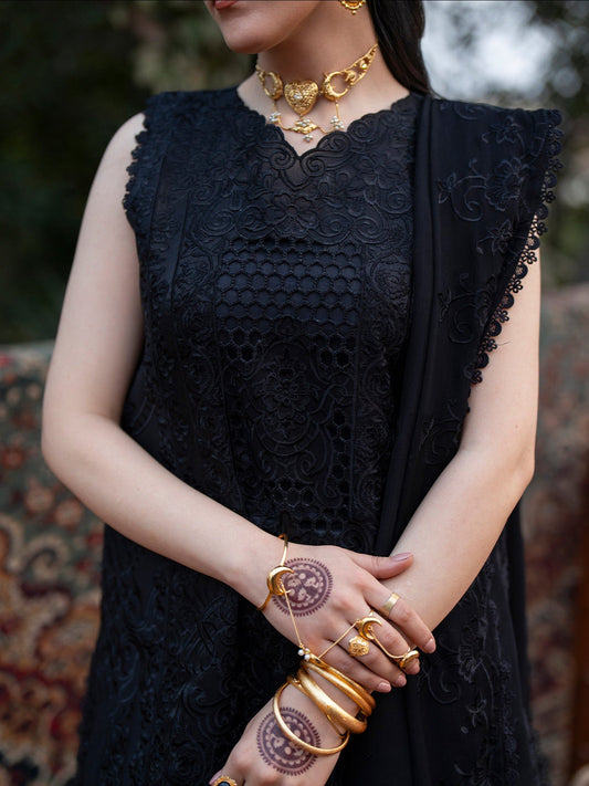 Black Mahnur Satrangi Lawn'26 Embroidered Stitched 3-Piece Suit-ST-12