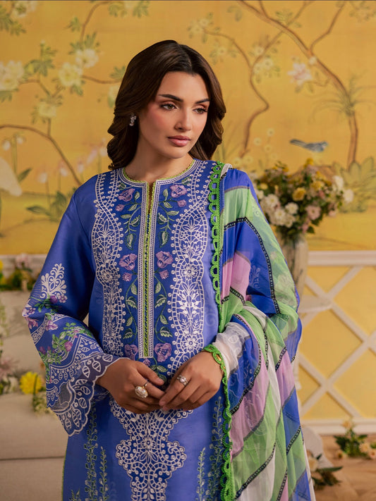 Blue Mahnur Jahaan Lawn'26 Embroidered Unstitched 3-Piece Suit-MJ-08