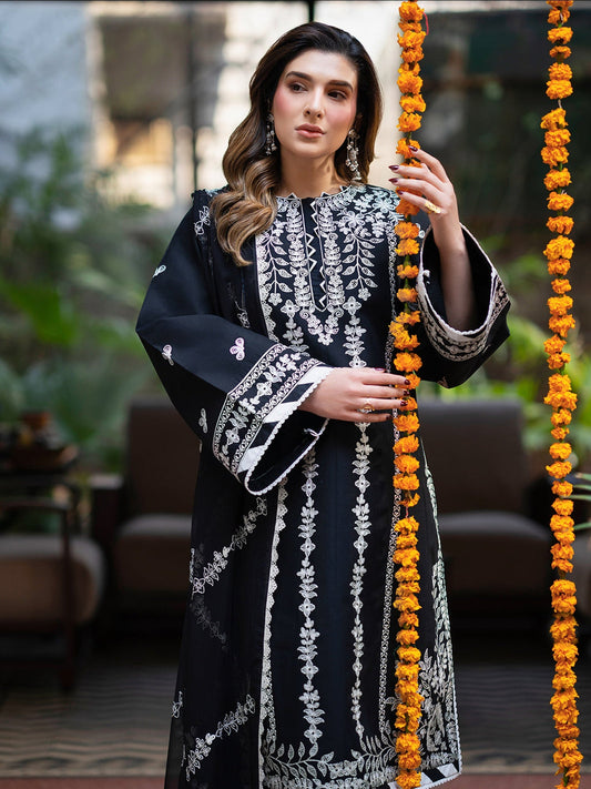 Black Mahnur Satrangi Lawn'26 Embroidered Stitched 3-Piece Suit-ST-01
