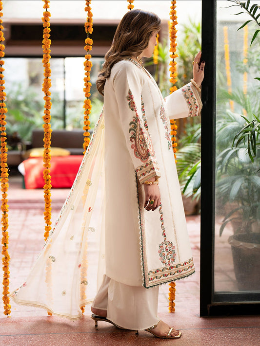 White Mahnur Satrangi Lawn'26 Embroidered Stitched 3-Piece Suit-ST-07