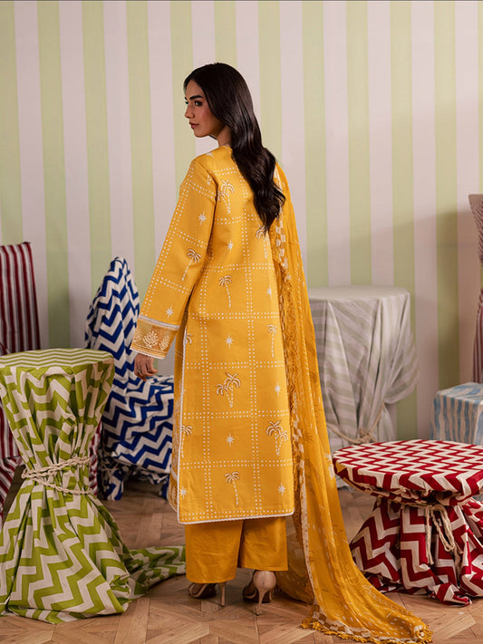 Yellow Mahnur Jahaan Lawn'26 Embroidered Stitched 3-Piece Suit-MJ-03