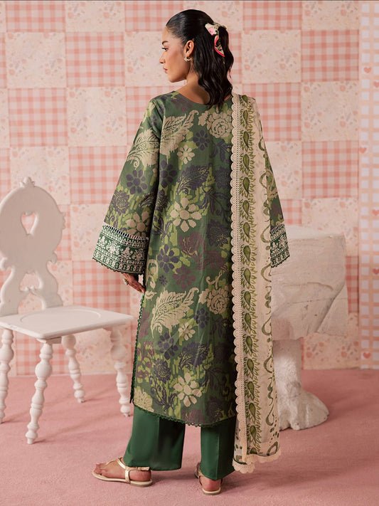 Green Mahnur Jahaan Lawn'26 Embroidered Stitched 3-Piece Suit-MJ-06