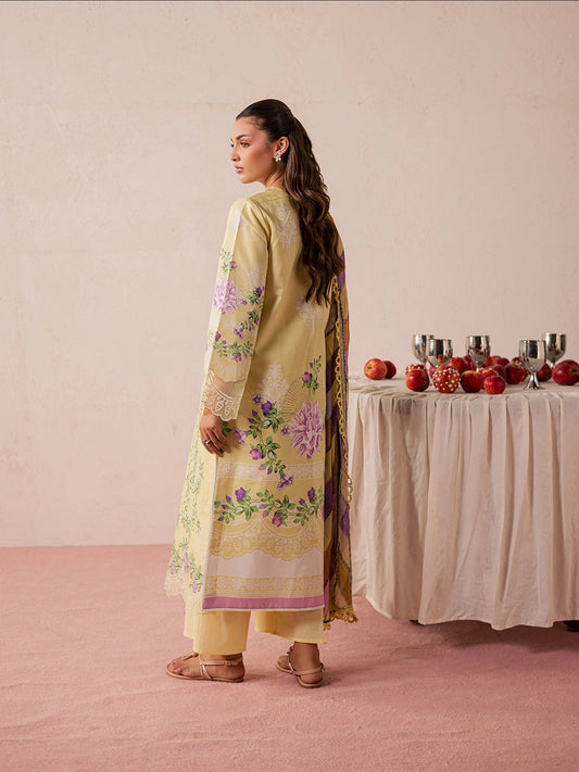 Yellow Mahnur Jahaan Lawn'26 Embroidered Stitched 3-Piece Suit-MJ-07