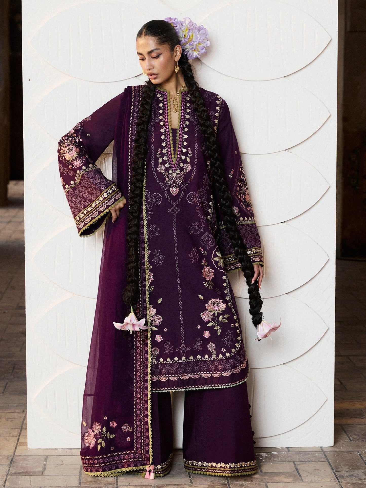 Purple Hussain Rehar Zan SS'26 Lawn Embroidered Unstitched 3-Piece Suit-Banafsh