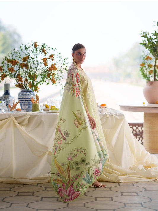 Mint Green Mahnur Nilofer Luxury Lawn'26 Embroidered Unstitched 3-Piece Suit-NL-06
