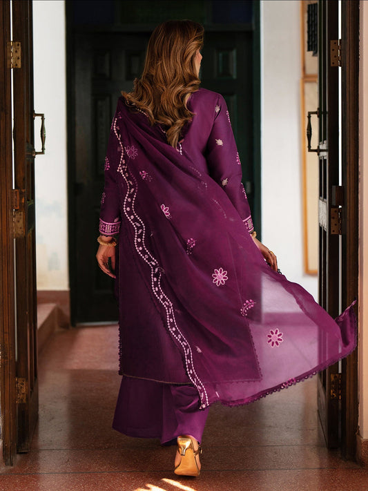 Purple Mahnur Satrangi Lawn'26 Embroidered Stitched 3-Piece Suit-ST-04