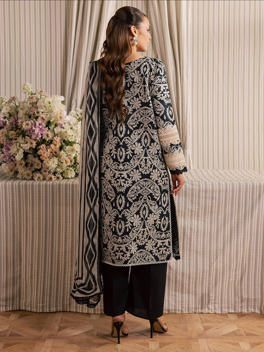 Black Mahnur Jahaan Lawn'26 Embroidered Stitched 3-Piece Suit-MJ-09