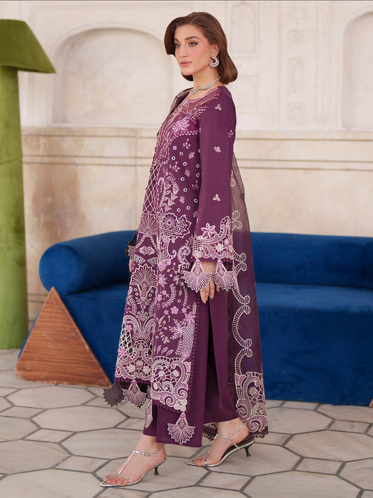 Plum Mahnur Nilofer Luxury Lawn'26 Embroidered Stitched 3-Piece Suit-NL-10