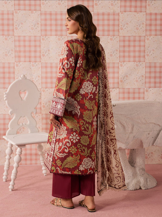 Maroon Mahnur Jahaan Lawn'26 Embroidered Stitched 3-Piece Suit-MJ-05