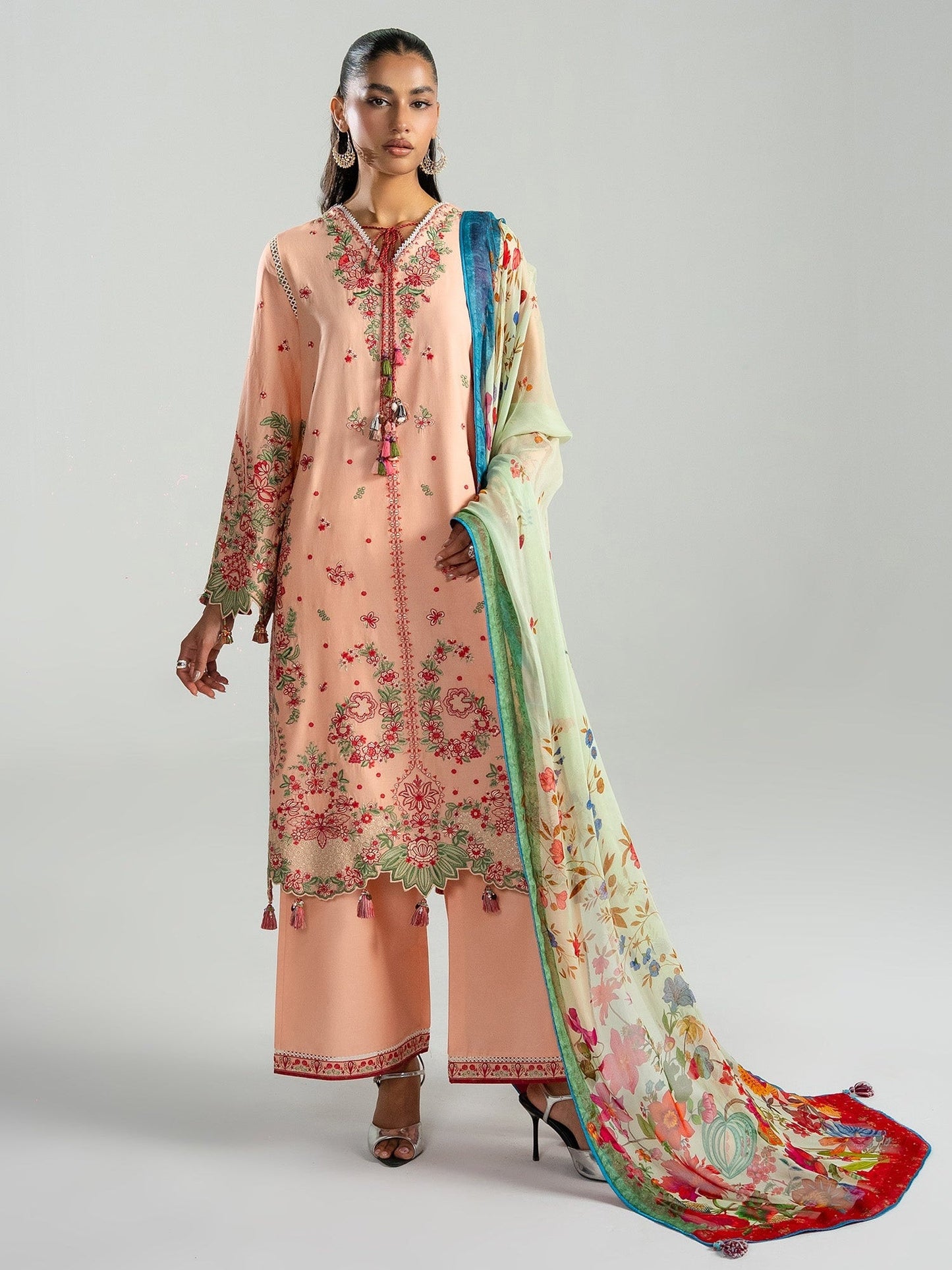Peach Hussain Rehar Zan SS'26 Lawn Embroidered Unstitched 3-Piece Suit-Seftali