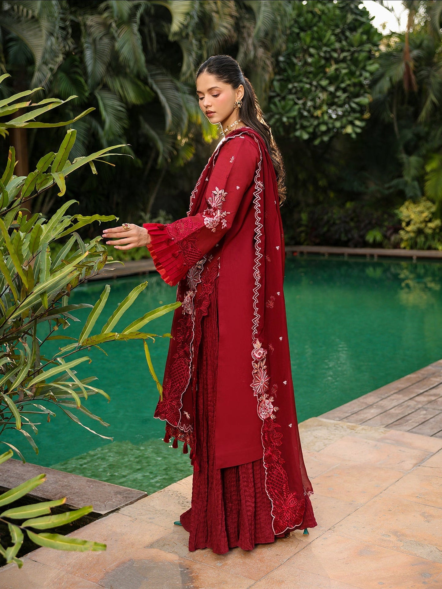 Red-Mahnur Shanaya Lawn Vol 2 Embroidered Stitched 3-Piece Suit-SH-05