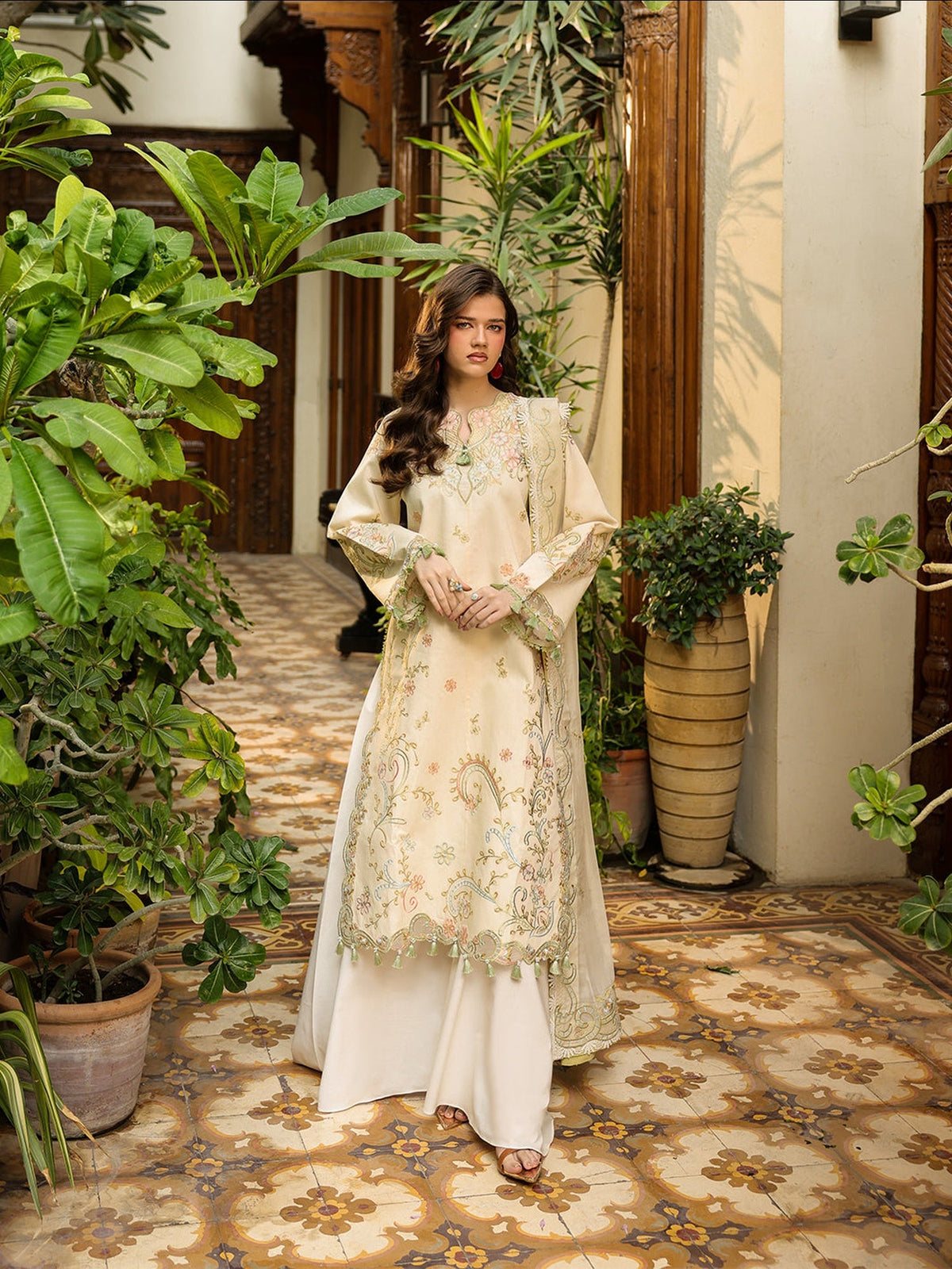 Cream-Mahnur Shanaya Lawn Vol 2 Embroidered Stitched 3-Piece Suit-SH-11