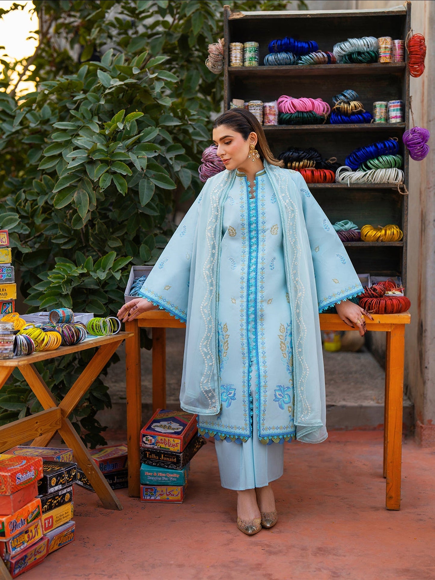Blue Mahnur Satrangi Lawn '26 Embroidered Unstitched 3-Piece Suit-ST-02