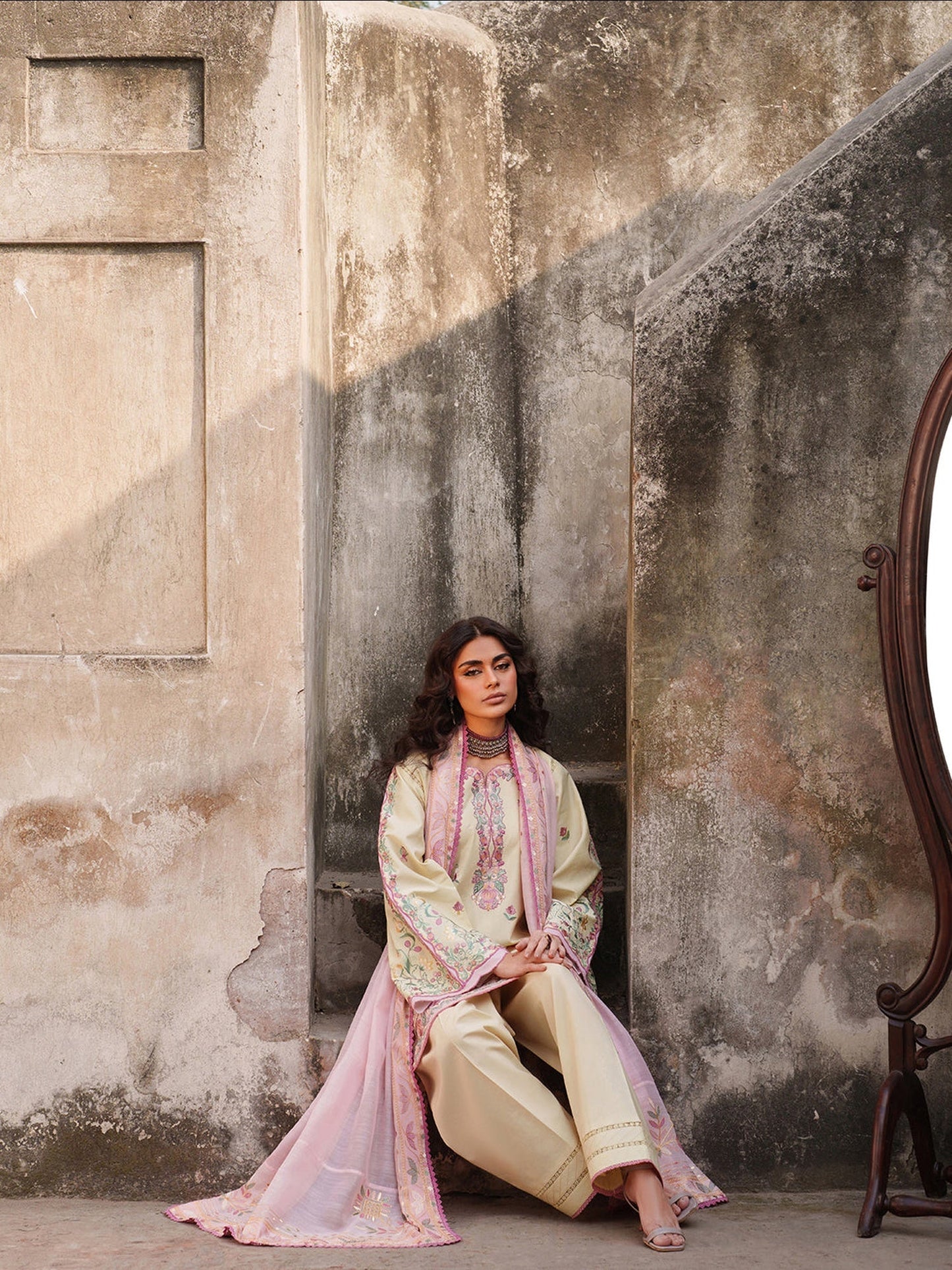 Yellow Binilyas Suroor Lawn'26 Embroidered Unstitched 3-Piece Suit-247-B