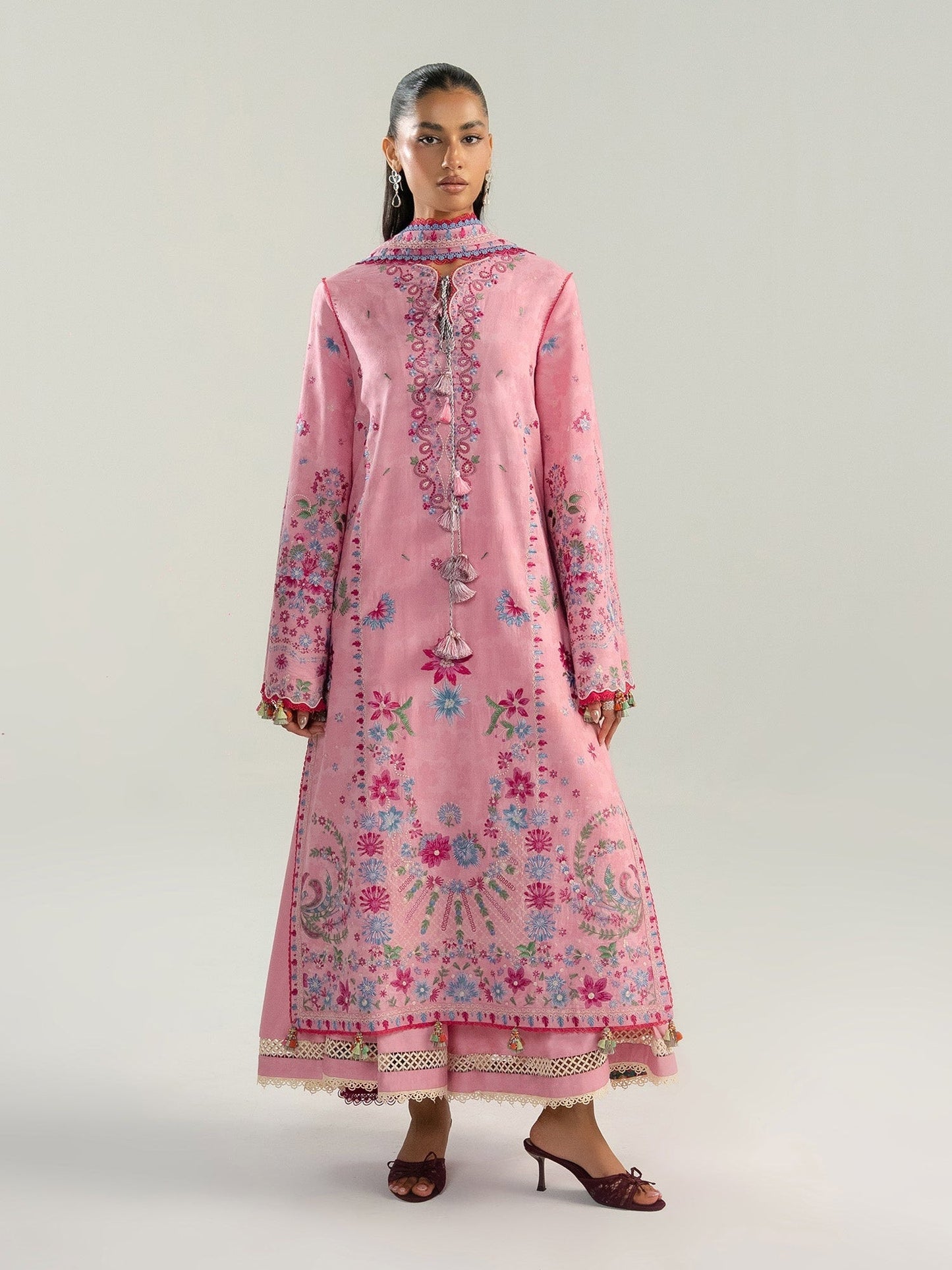 Pink Hussain Rehar Zan SS'26 Lawn Embroidered Unstitched 3-Piece Suit-Pembe