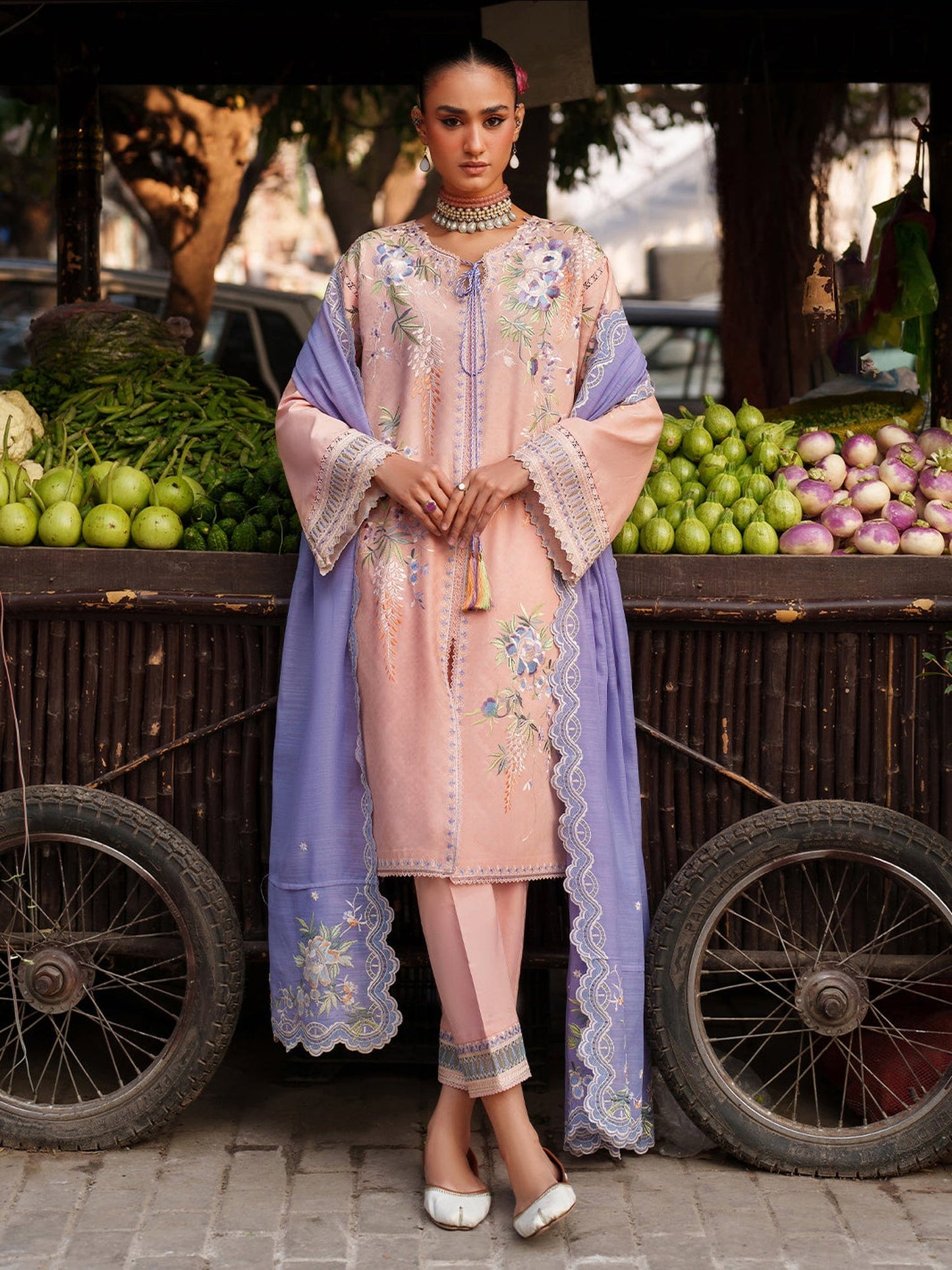 Pink Binilyas Suroor Unstitched Lawn'26 Embroidered 3-Piece Suit-241-A