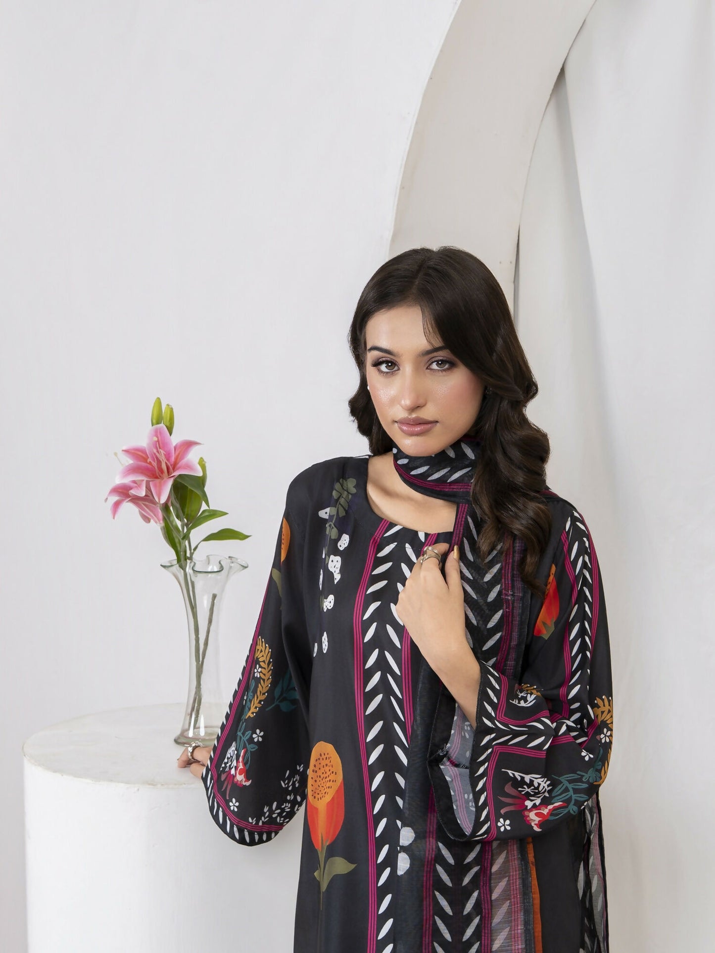 Stylish Collection Lawn Printed Stitched 3-Piece Suit-Rukhsar Black