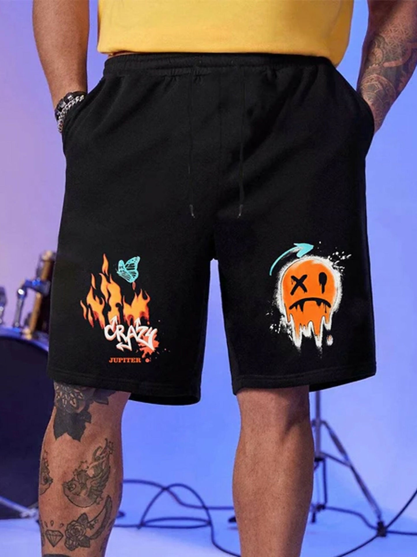 Jupiter Printed Fire Emoji Graphic Terry Shorts-13410
