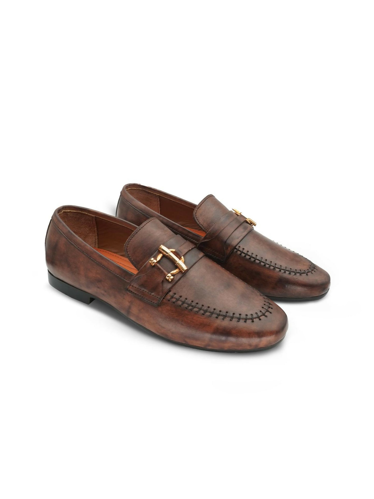 Brown and Golden Royale Leather Men’s Loafers