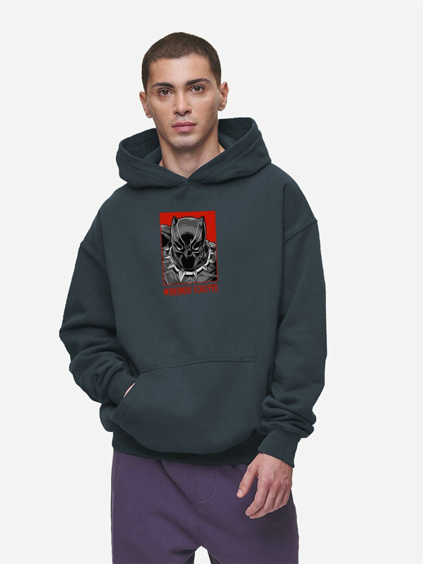 Grey Jupiter Oversized Black Panther Printed Hoodie-14869