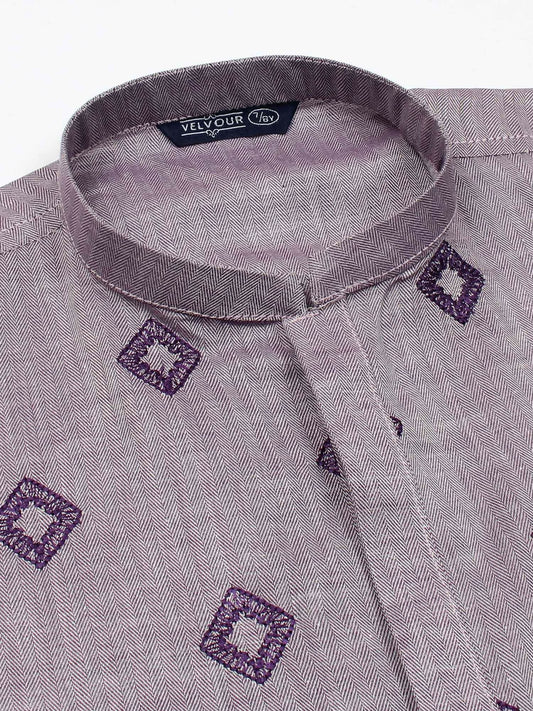 Velvour Boys Cotton Embroidered Stitched Kurta-VB196-G