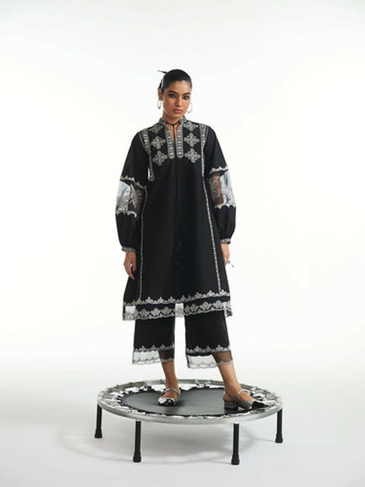 Black Jugnu Lahore Luxury Cotton Embroidered Stitched 2-Piece Suit-Yuri