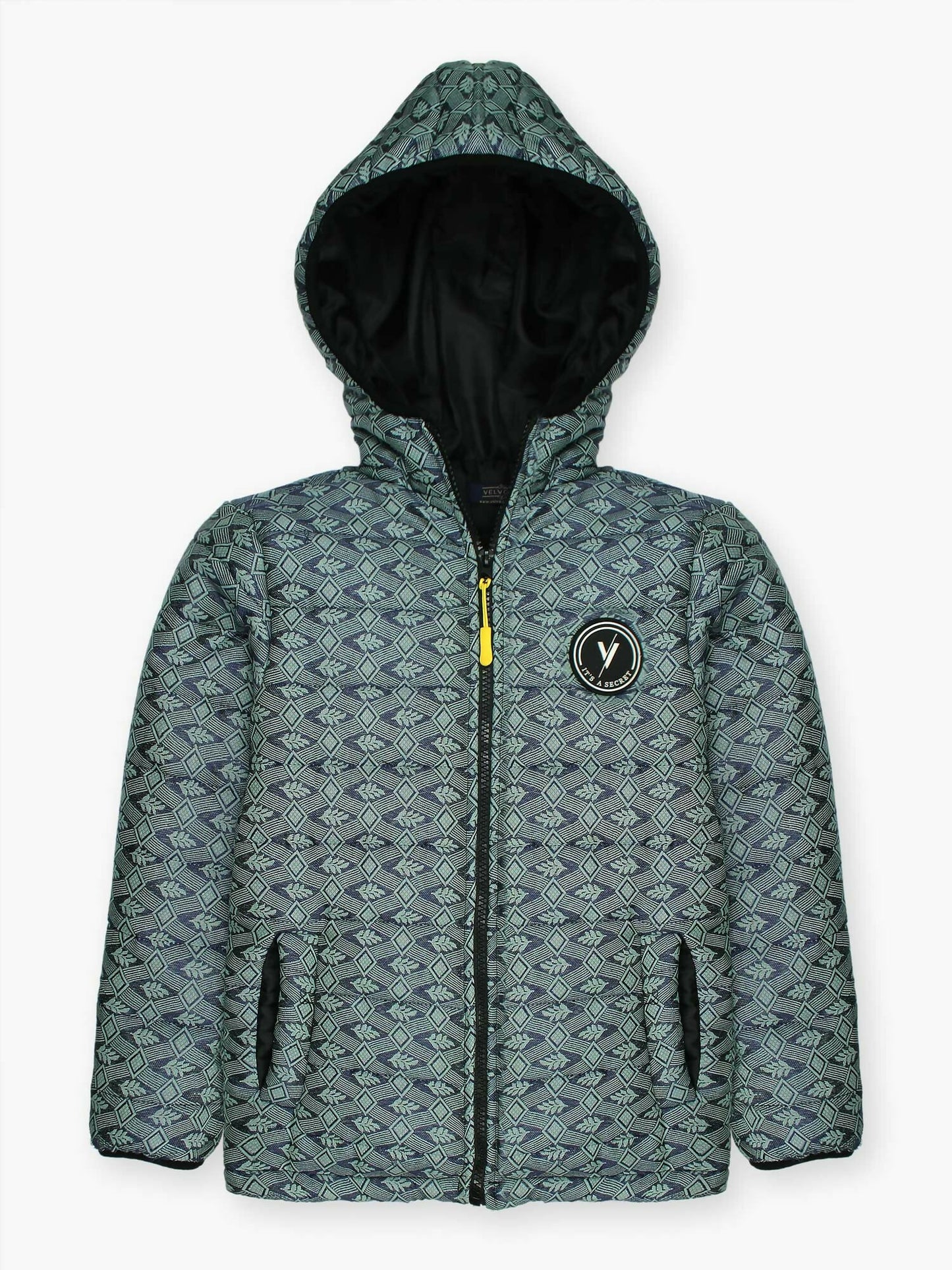 Blue Velvour Printed Puffer Jacket-VJ52-D