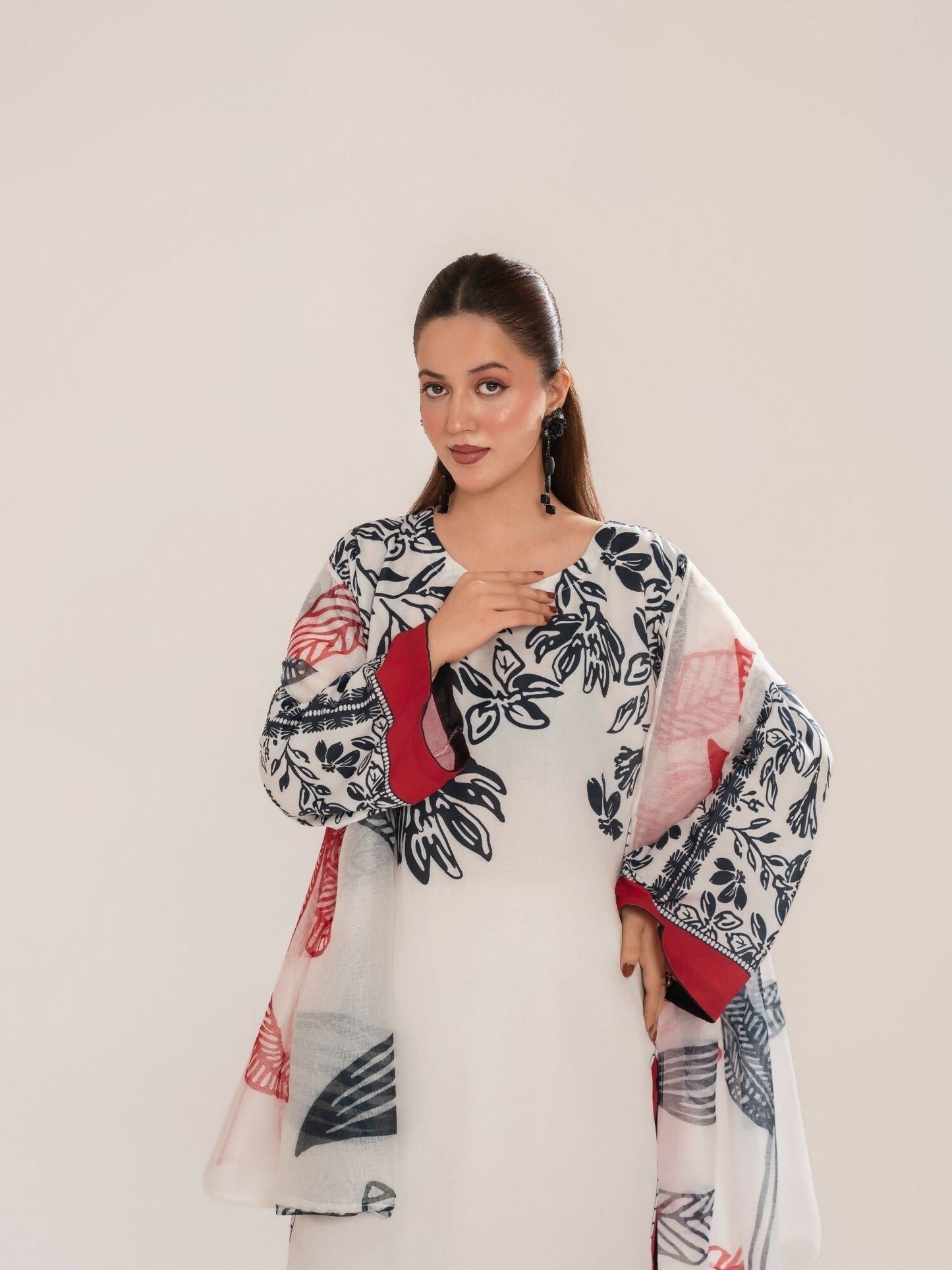 Stylish Collection Luxe Edit Poly Grip Silk Printed Stitched 3-Piece Suit-Roomi