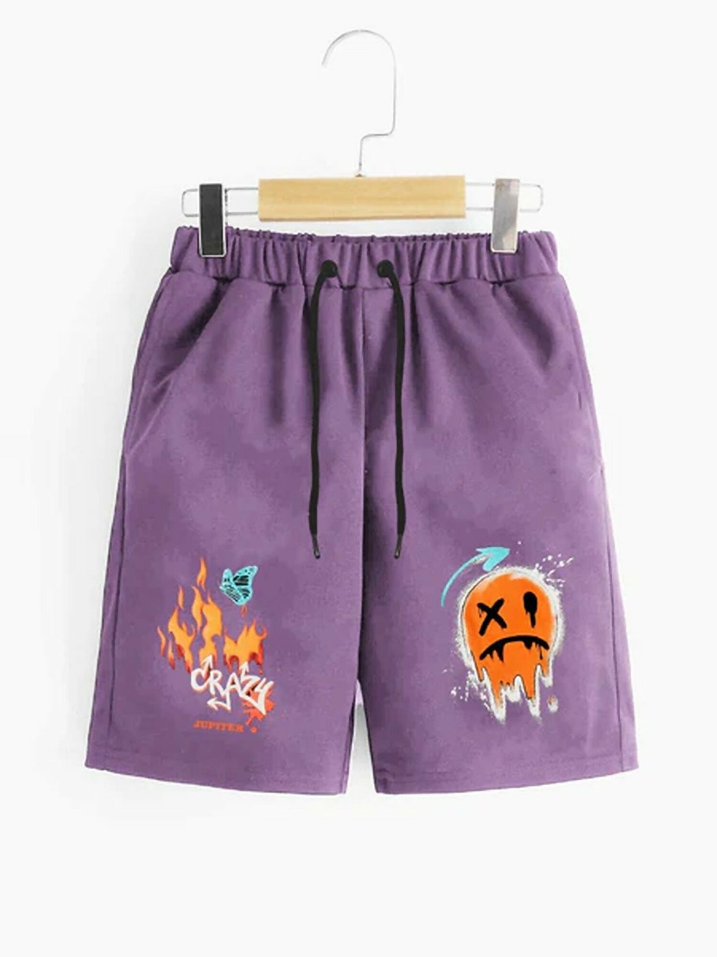 Jupiter Printed Fire Emoji Graphic Terry Shorts-13410