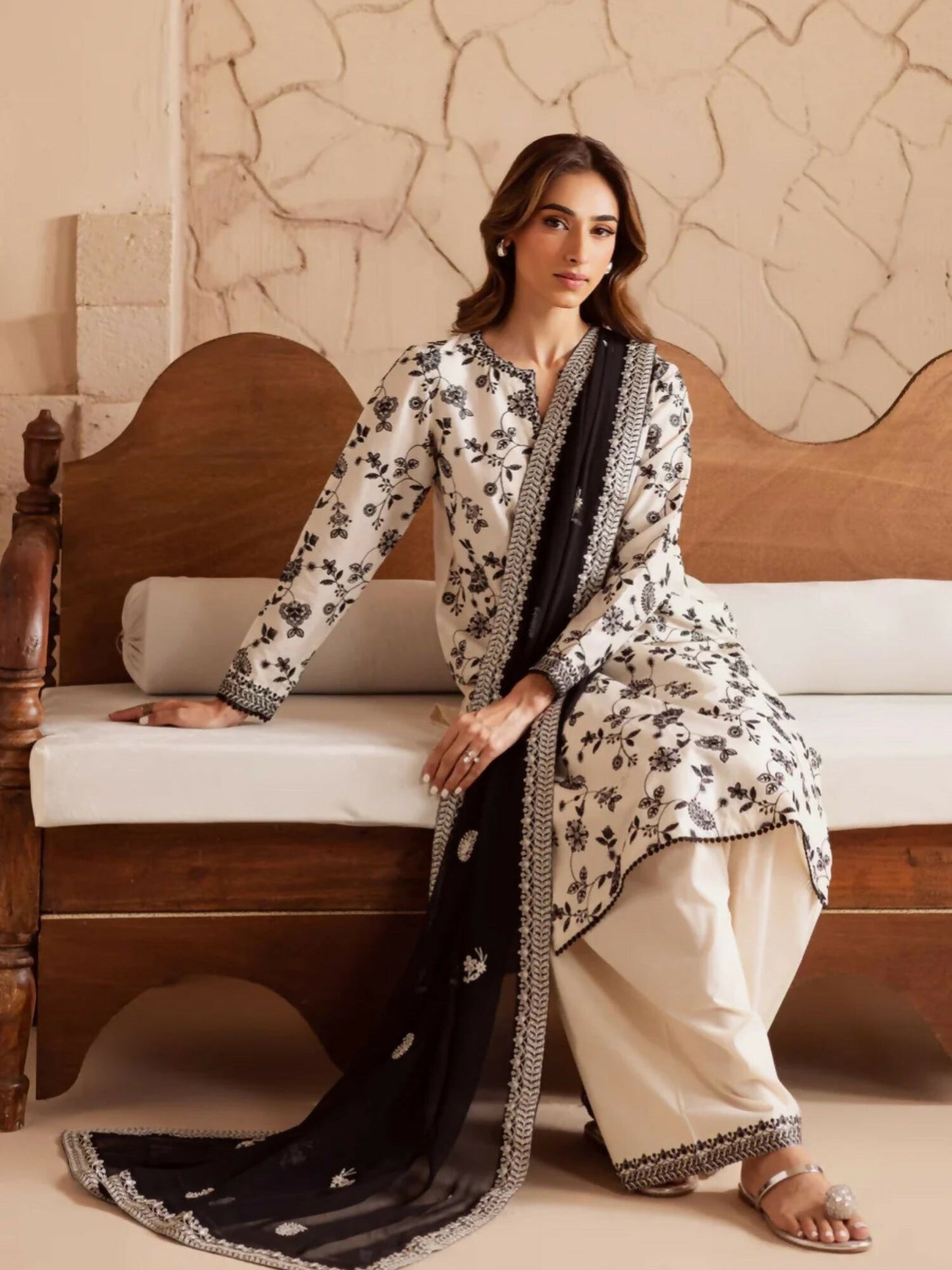 Stylish Collection Enchant Pret Lawn Cotton Embroidered 3-Piece Suit-Gulnar White